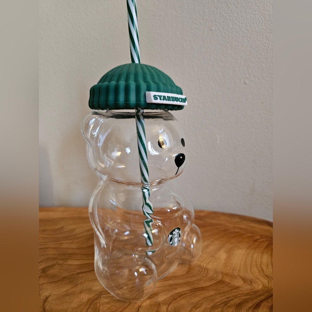 Starbucks Bearista Glass Tumbler with Green Beanie Lid - Picture 3 of 5